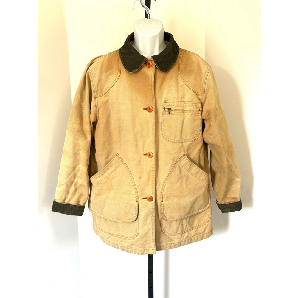 VTG LL Bean Men’s Hunting Chore Jacket Size Med Tan Fish and Game Lining Faded